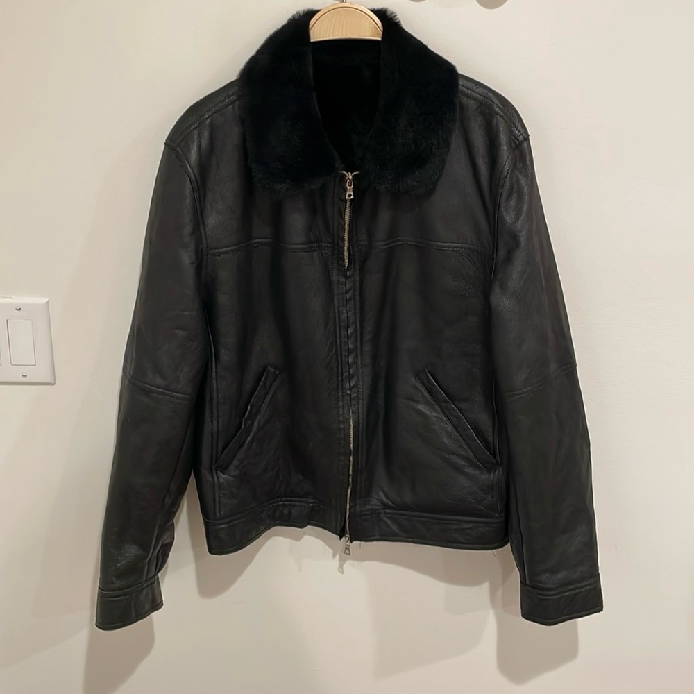SHEARLING Men's Leather Bomber Jacket Size L in Black